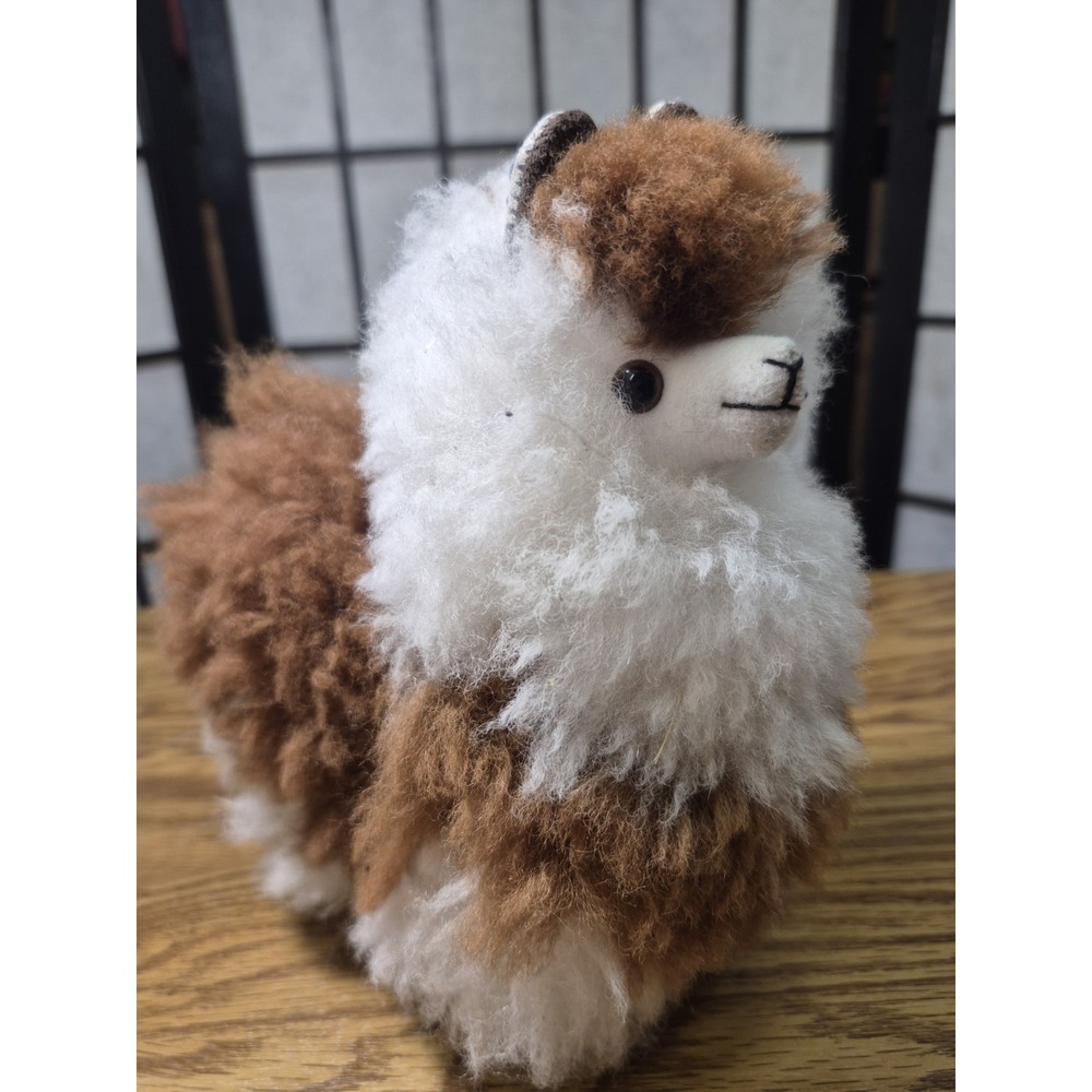 Peruvian Handmade Alpaca Llama Stuffed Animal made with Brown & white Alpaca Fur